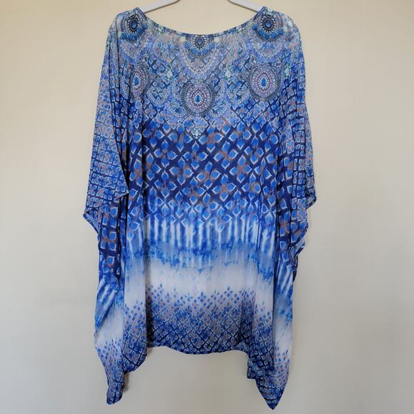 NWT Avenue Vienna Kaftan Kimono Size 22/24 Pullover Jeweled Tie Front Blue - Picture 2 of 12